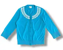 Kate Spade Embellished Cardigan Sweater Turquoise Blue Size M