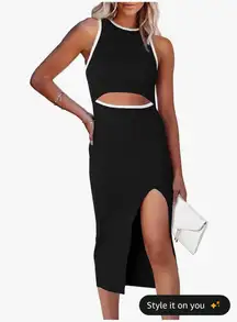 PRETTYGARDEN Women's Summer Midi Bodycon Dresses Casual Crew Neck Side Slit Sleeveless Knit Cut Out Tank Top Dress