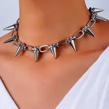 Gothic Silver Spike Necklace Y2K Punk silver Necklace Boho Grunge Chain Unisex