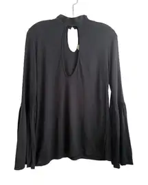 NWT Haute Hippie Key Hole Bell Sleeve‎ Top Blouse Size XS Black Mock Neck Boho