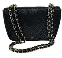Tory Burch Black Robinson‎ Perforated Diamond Chain Shoulder bag
