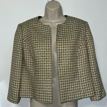 Evan Picone Suit Tweed Jacket Open Front Cropped Blazer Yellow Black Women’s 12