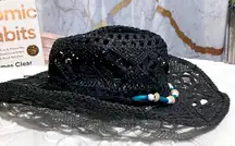 Black Lace Paper Straw Adjustable Cowboy/Cowgirl Hat with turquoise hat belt
