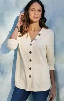 Soft Surroundings Delia Mixed Button Front Tunic Top Size Large Lagenlook Basic