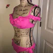 Betsey Johnson Vintage Barbie Pink Ruffle Bikini Size Small