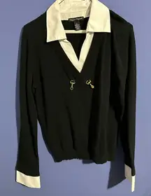 Designers Originals Black Sweater with White Collar 80 Cotton Old Money