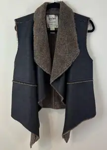 Dylan Textured Black Gray Sleeveless Faux Leather Drape Vest Open Front Large
