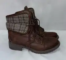 b.o.c. Born Concept Bristol brown plaid fold-over lace-up boots