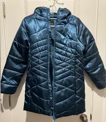 Teal blue down puffer jacket hooded coat