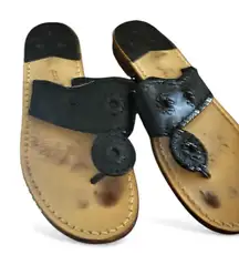 Jack Rogers Heritage black Leather Slip-On Flat Thong Sandals Women's Sz 8 m