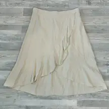 Westport Natural Color Linen Ruffle Front High Low Skirt Q45