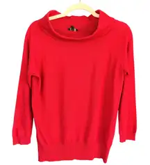 A6 Talbots XS Red Cowl Neck 3/4 Sleeve Knit Sweater Blouse Top Pullover