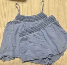Aerie Blue Smocked Top and Shorts Pajama Set