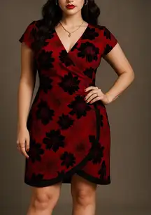 Almost Famous Velvet Floral Wrap Dress L Whimsigoth Y2K Holiday Glam Tulip Hem