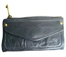 Fossil Navy Blue Pebbled Leather Bifold Zip Multi Pocket Wallet
