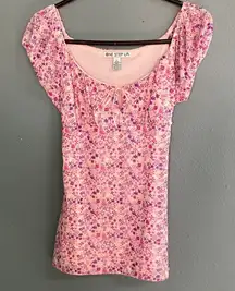 One Step Up babydoll Y2K Pink Floral Blouse Large Juniors medium women’s