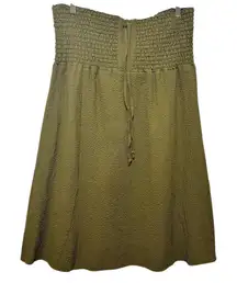 ExOfficio Women Skirt‎ XL Olive Green Smocked Waist Textured Boho Travel Earthy