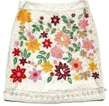 Anthropologie MAEVE Ayaka Embroidered Floral Lace Skirt Colorful Boho Size 8