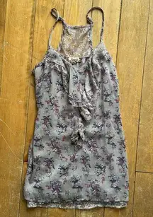 Degree Purple Floral Ruffle Lace Trim V Neck Tank Top Medium