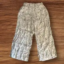 Cynthia Rowley Size S Linen Wide Leg Pants Leaf Print Botanical Pockets