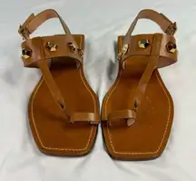 Vince Camuto NWOB  sz 8.5 Brown Leather Dailette Thong Sandal Studded Ankle Strap