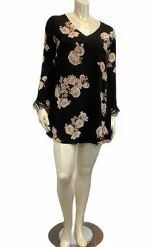 ASTR  The Label Women’s Medium Belle Sleeve Floral Flower Print Black Mini Dress