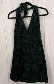 Cider Women’s Medium Green Velvet Halter Mini Dress