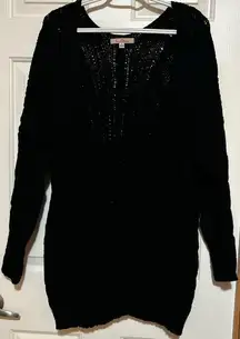 Love Tree Women's Black Open Front Long Sleeve Plush Knit Sweater Size M