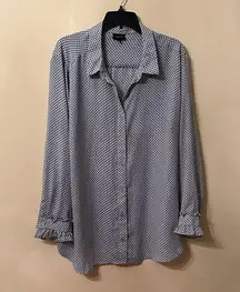 Who What Wear White Blue Polka Dot LS Chiffon Blouse