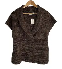 NEW Cato Dark Brown Knit Short Sleeve Shawl Collar V-Neck Cardigan Size XL