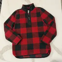 BKE Buffalo Plaid Check Half Zip Pullover Sherpa Sweater Women’s Small Red/Black