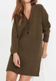 Madewell Henley Sweater Dress in Olive Green Knit Pullover MB424 Size‎ XS