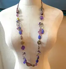 Coldwater Creek purple and abalone beaded long necklace