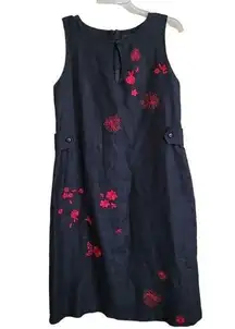 Harve Bernard Black Embroidered Sleeveless Linen Dress Sz 12