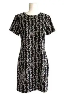 Tommy Hilfiger Black Tan Leaf Print Short Sleeve Casual Shift Dress Size 8 NWOT