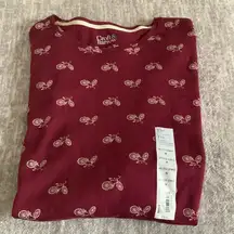 New! Croft & Borrow The Classic Tee (Sz M) Burgundy Bicycle Print