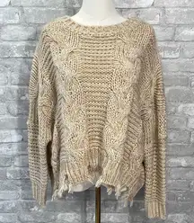 She + Sky Cream Chunky Knit Crew Neck Sweater