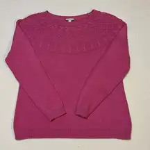 Talbots Small S Petite PS Long Sleeve Crew Neck Cable Knit Sweater Dark Pink