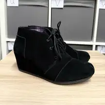 Bobs Memory Foal Black Suede Wedge Lace Up Booties Shoes