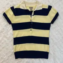 VTG Rugby Striped Polo Shirt Womens Size Small Butter Yellow Navy Sporty Preppy