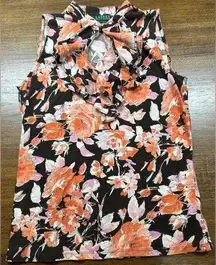 Lauren  Women’s Ruffle Floral Blouse Sleeveless Shirt Size XS