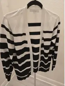 Verve Ami L Coastal Grandmother Cardigan Striped Open Front Quiet Luxury B/W