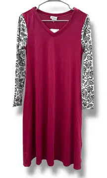 LuLaRoe NWT Emily Dress‎ Long Sleeve Women’s Size XXS Burgundy Black White Print