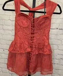 Twelve by Twelve Orange Lace Corset Style Blouse Size Extra Small