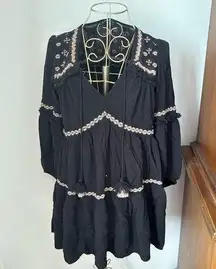 American Eagle black embroidered long sleeve dress size XS