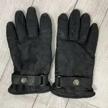 gloves women Medium black leather suede lined gloves w/snap outer strap