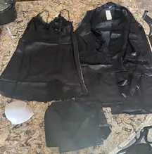 Black Satin Pajama Set Robe Pants Nightie Lace Trim Womens Size M/L New Lingerie