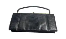 Vintage Palizzio Women’s Clutch Handbag Black Croc Embossed Leather Handle Gold