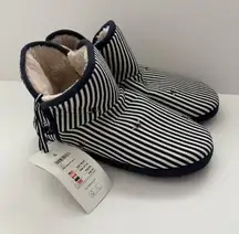Joules Black Bee Stripe Cabin Luxe Slipper Boot Size 7/8 NWT