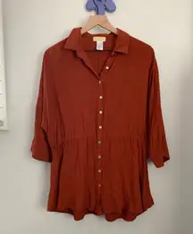 L Space XS/Small Pacifica Button Up Tunic Cover Up Amber Burnt Orange